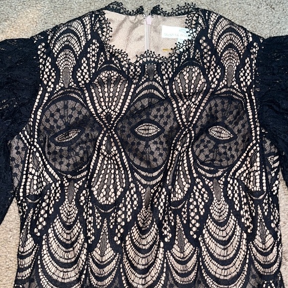 Dress the Population Toni Angel Sleeve Sheath Sheer Overlay Bodycon Black XXS - Picture 5 of 10